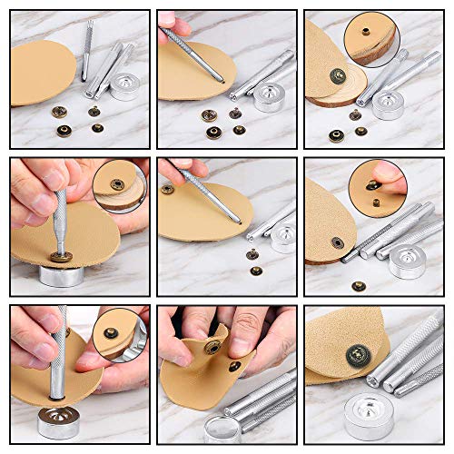 10 Set Bronze Vintage Antique Metal Snap Button Fastener, Four-Leaf Clover Buttons, for Leather Craft DIY Overall Jacket, with Caps Sockets Studs