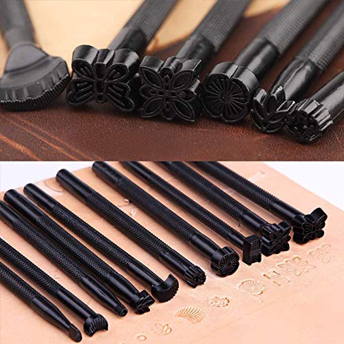 20 PCS Leather Stamping Tools, Different Shape Saddle Making Stamp Punch Set, Stamp Punch Set Carving Leather Craft Stamp Tools for Leather Craft DIY Working