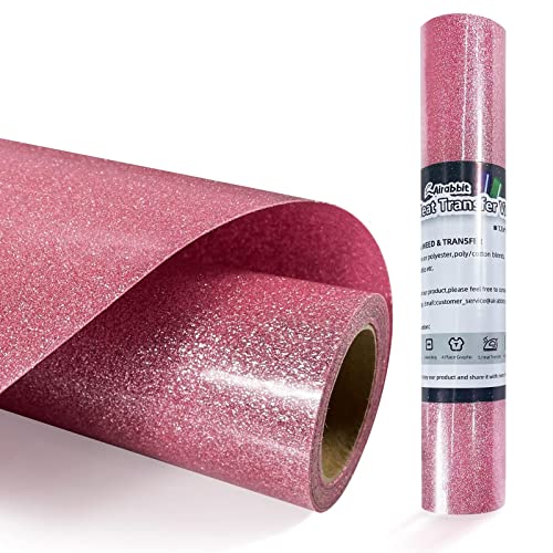 Bright Pink Glitter HTV Heat Transfer Vinly Roll for cricut-12”x8ft Easy to Cut Weed HTV Vinyl Glitter Iron On Vinyl for T Shirts Tops