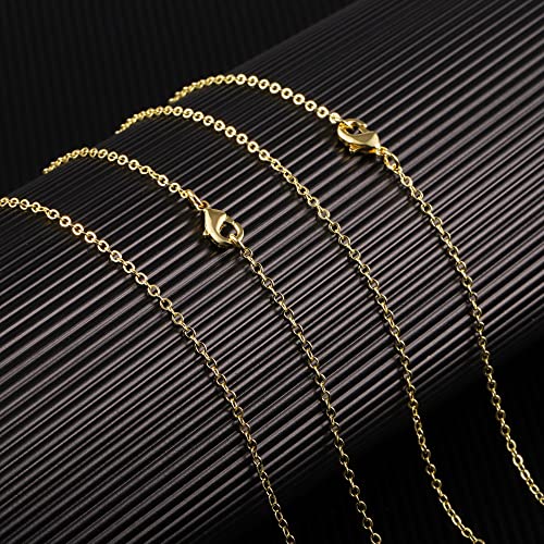 Wholesale 12 PCS Gold Plated Brass Flat Cable Chain Finished Necklace Chains Bulk for Jewelry Making (30 Inch(2 MM))