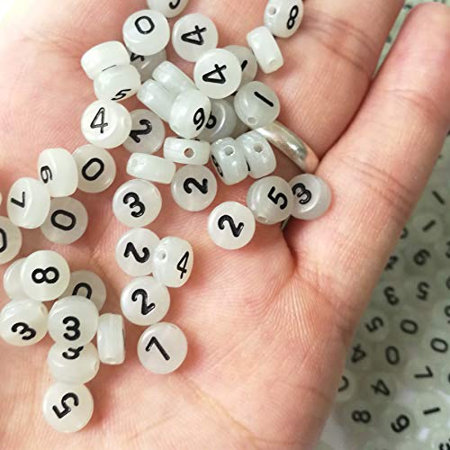 Amaney 500pcs Acrylic Number Beads 7x4mm Mixed Number Letter Beads Acrylic Plastic Round Shape Loose Beads (Glowing in The Dark)