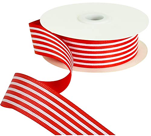 Red White Striped Ribbon 1 Inch Wide Fabric Grosgrain Ribbons 25 Yards Roll for Gift Wrapping Valentine's Day DIY Hair Accessories Crafts Party Holiday Wedding Christmas Birthday Decoration