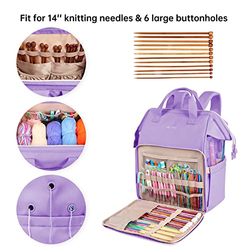 Knitting Bag Backpack,Leudes Yarn Storage Organizer Large Crochet Bag Tote Water Resistant Yarn Holder Case for Carrying Projects, Knitting Needles, Crochet Hooks and Other Accessories (Purple)