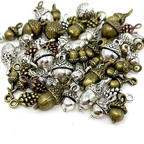 Pine Cone Acorn Charms Collection - JIALEEY Mixed Tibetan Style Alloy Pinecone Pendants Nature Nuts Charm for Jewelry Making Accessory 50pcs(100g)