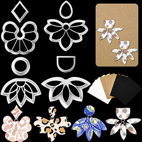20 Pcs Plastic Polymer Clay Cutters for Earring Earring Display Cards Set Including 8 Pcs Mini Plastic Cutter Floral Clay Earring Cutters 12 Pcs 3colors Earring Paper Card Holder Display for DIY Craft