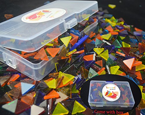 Lanyani 700 Pieces Stained Glass Triangle Mosaic Tiles Cathedral Glass Translucent Assorted Bright Colors 1.1lb/500g