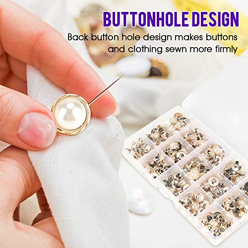 150 Piece Assorted Pearl Buttons with Shank Cover Up, 15 Types Resin White Pearl Shank Button for Crafts, Clothes, Wedding Dress, Storage Box Included