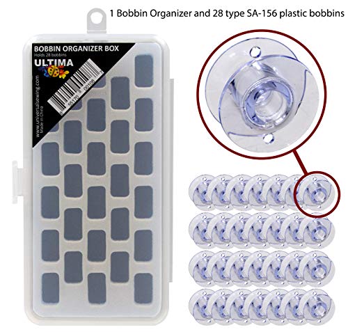 Ultima Bobbin Holder - Bobbin Case w28 Bobbins - Plastic Bobbin Storage Boxes - Plastic Bobbins - Sewing Notions, Quilting Accessories (Bobbin Box w28 Plastic Bobbins)