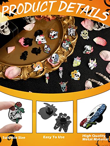 BBTO 20 Pieces Enamel Pins Skull Spooky Skeleton Set Decorative Cartoon Goth Horror Dark Brooch Cute Lapel Buttons for Jacket Backpack Hat Pant Accessories Assorted,White