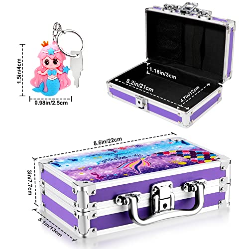 JYPS Mermaid Pencil Box for Girls Boys Kids, Lock Box for School with Portable Handle and Mermaid Keychain, Purple Pencil Box, Back to School Mermaid Gifts for Kids