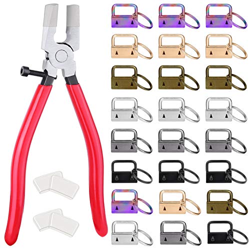 Key Fob Hardware, Shynek 50PCS 1 Inch Lanyard Keychain Hardware with Key Fob Pliers Tool for Keychain and Wristlet Clamp Hardware Supplies