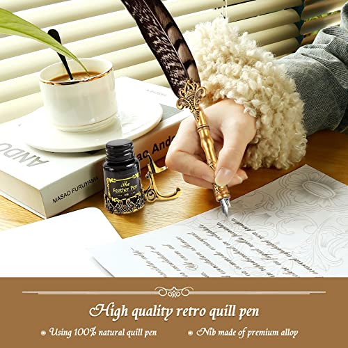 Hethrone Calligraphy Pen Set - Feather Pen Quill Pen Ink Set with Replacable Nibs