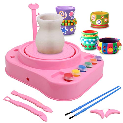 IAMGlobal Pottery Wheel, Pottery Studio, Craft Kit, Artist Studio, Ceramic Machine with Clay, Educational Toy for Kids Beginners (Pink)