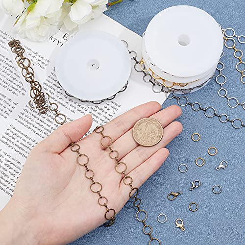 arricraft 5 Colors Necklaces Making Kits, Include 5 Rolls 16 Feet Brass Handmade Chains, 50 Pcs Jump Rings and 250 Pcs Lobster Claw Clasps for Jewelry Making