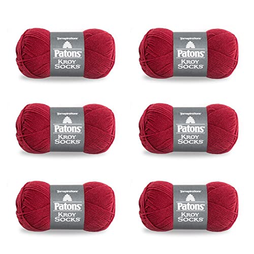 Patons Kroy Socks Red Yarn - 6 Pack of 1.75oz/50g - Blended Fiber - 1 Super Fine - 166 Yards - Knitting/Crochet