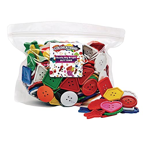 Colorations - BAGBTN Really Big Bright Buttons, 130 Pieces, 1 Pound, 8 Shapes, Assorted Colors, Sewing, Jumbo, Projects, Crochet, Knitting, Gifts, Hand Made, Arts & Crafts, for Kids