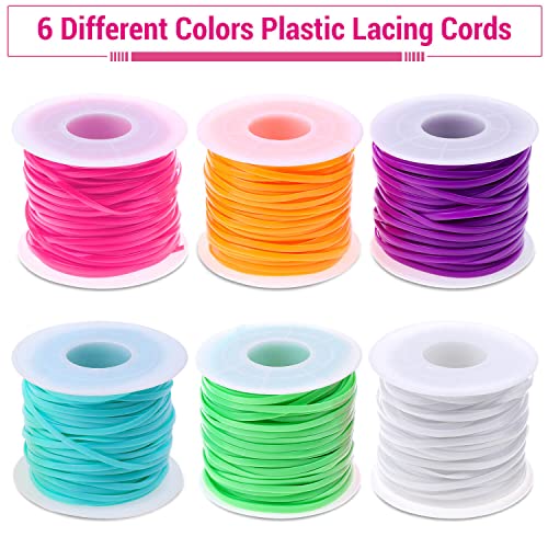 Lanyard String Kit, Cridoz 6Pack Plastic Lacing Cord Gimp String Lanyard Weaving Kit for Bracelets, Keychains, Crafts