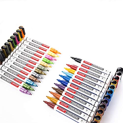 ZEYAR Liquid Chalk Marker-Wet Erase Marker, 24 Colors, 3mm Fine Tip for Detailed Drawing, Writes on Nonporous Chalkboards, Bistro Boards, Windows, Plastic and more (24 Colors)