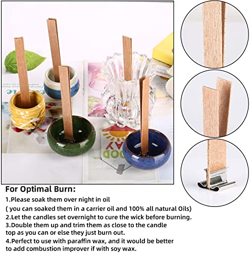 100 pcs Wooden Candle Wicks for Candle Making,6 inch Crackling Wood Wicks/Smokeless Candle Wick with Metal Base Clip(50 Sets) (DIM.-.020-.500-6)