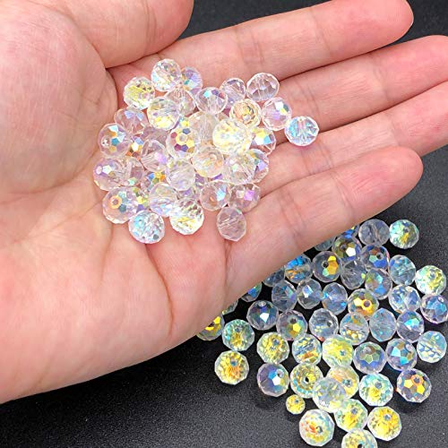 Dowarm 200 Pieces Briolette Crystal Glass Beads for Jewelry Making, 8MM Rondelle Crystal Beads for Crafts Wine Charms Wind Chimes Suncatchers, Briollete Rondelle Finding Spacer Beads (Crystal AB, 8MM)