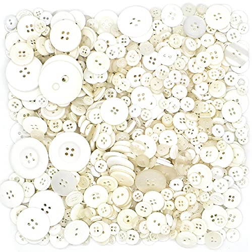 650Pcs Colourful Resin Buttons for DIY Sewing DIY Decoration Scrapbook Crafts Children's Manual Button Painting School Project Assorted Sizes (White)