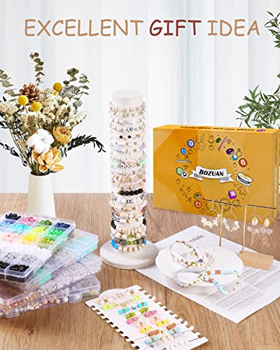 BOZUAN 4 Boxes 13000PCS Polymer Clay Beads for Bracelet Making Kit for Teen Girls Ages 8-12, Jewelry Making Kit with White Turquoise, Volcanic Stones, Obsidian, Crystal Stones and So On