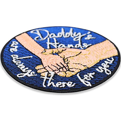 Daddy´s Hands are Always There for You Papa Patch to Iron or sew on for All Fabrics | Hand in Hand Fabric Applique Funny Quote Sticker to Iron on for Clothing and Backpacks | 2.75x2.75 in