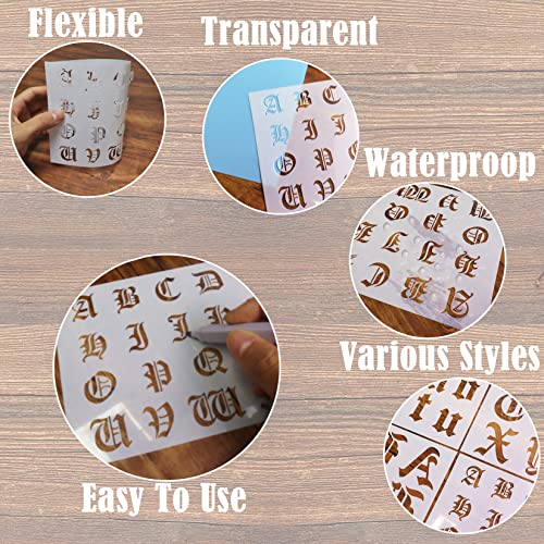 6 Pcs Old English Stencil 2 Inch Letters Number Template Reusable Gothic Calligraphy Stencils Letters for Painting Drawing Cutting Lettering on Wood Vinyl DIY Crafts Scrapbook (Old English)