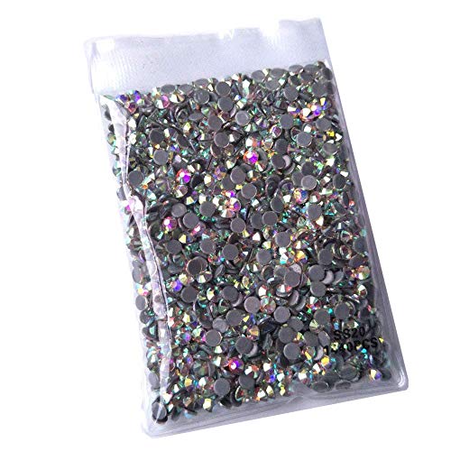 Queenme 1440pcs AB SS20 Hotfix Rhinestones 20SS Flatback Crystals for Clothes Shoes Crafts Hot Fix 5MM Round Glass Gems Stones Flat Back Iron on Rhinestones for Clothing