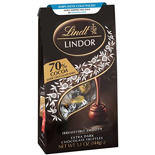 Lindt LINDOR 70% Extra Dark Chocolate Truffles, Dark Chocolate Candy with Smooth, Melting Truffle Center, Great for gift giving, 5.1 oz. Bag (6 Pack)