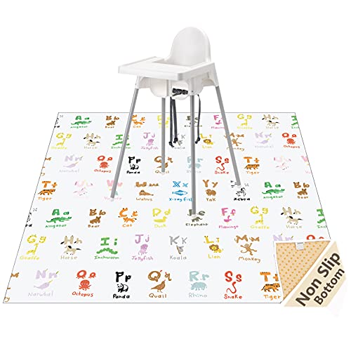 51" Splat Mat for Under High Chair/Arts/Crafts, WOMUMON Baby Washable Spill Mat Waterproof Anti-Slip Floor Splash Mat, Portable Play Mat and Table Cloth