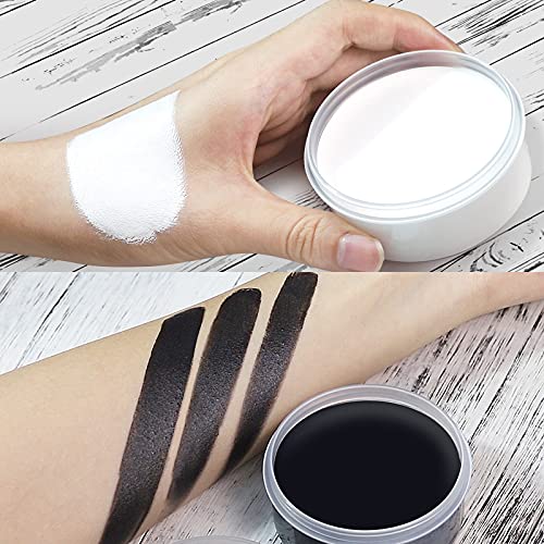 BOBISUKA Blank in the Dark Black + White Oil Face Body Paint Set, Large Capacity Professional Paint Palette Kit with Brushes for Art Theater Halloween Party Cosplay Clown Sfx Makeup for Adults (140g/4.93 oz)