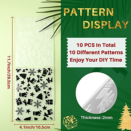 10 Pieces Christmas Plastic Embossing Folders Christmas Snowflake Deer Leaves Stencil Template DIY Craft Background Folder for Card Making Photo Album Scrapbooking Decoration