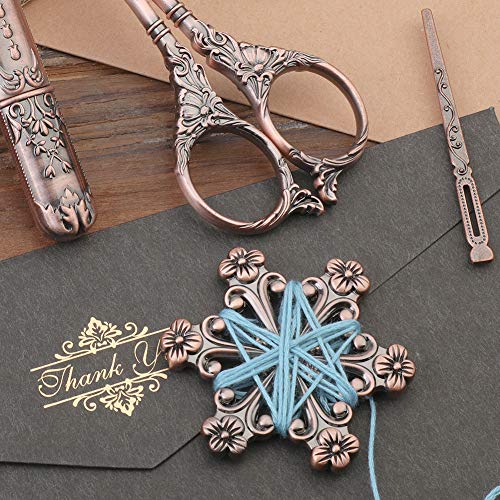 Embroidery Scissors Kits, Vintage Scissors European Style Sewing Scissors, Sewing Kit with Sewing Needle Case, Thimble and Metal Floss Bobbin, Complete Needlework Kits for Embroidery ( Coppery)
