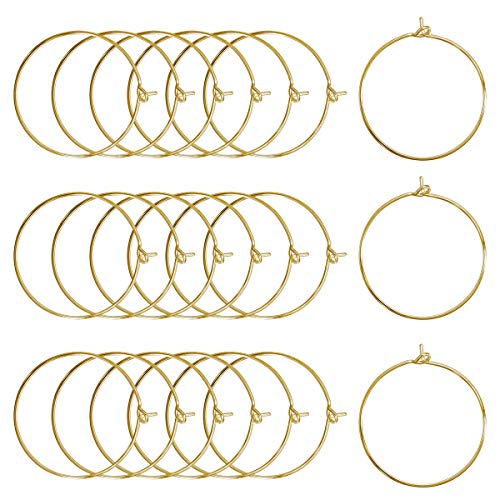 JIALEEY 100PCS Wine Glass Charm Rings 25mm Gold Plated Open Jump Ring Earring Beading Hoop for Jewelry Making Wedding Birthday Party Festival Favor