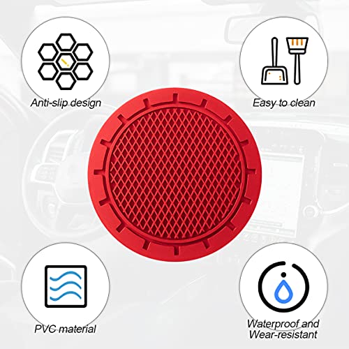 4 Pack Car Cup Holder Coaster, 2.75 Inch Diameter Non-Slip Universal Insert Coaster, Durable, Suitable for Most Car Interior, Car Accessory for Women and Men (Red)