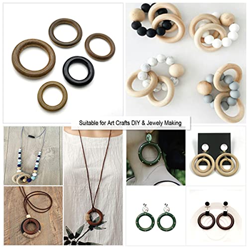 60 Pcs Unfinished Wood Rings for Macrame,5 Different Sizes Wooden Rings for Crafts,70mm/55mm/40mm/30mm/20mm,Natural Solid Wood Ring for Ornaments Crafts, Curtain Rings and Toys,Jewelry DIY Making