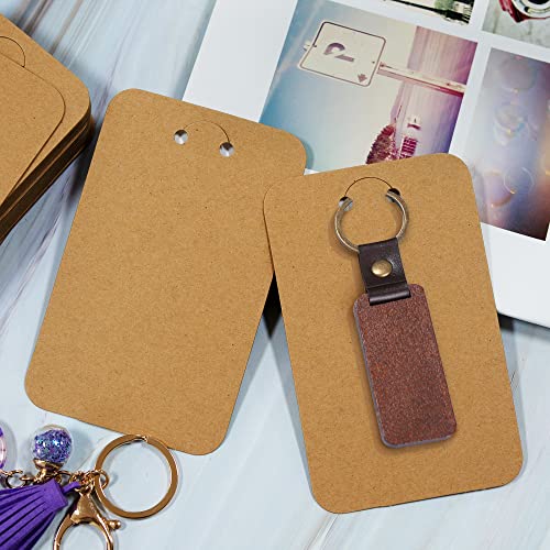 Temlum 100 Pcs Keychain Display Cards with Self-Sealing Bags, 3'' x 4.7'' Keychain Cards Holder for Display Keyring Cards Jewelry Packaging Supplies (Brown)