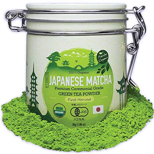 Matcha Organics - Premium Ceremonial Grade Matcha Green Tea Powder - Authentic 1st Harvest Japanese Green Tea - USDA & JAS Organic - Perfect for Ceremonial Matcha Latte Powder, Smoothies & Baking, Zero Sugar 30g Tin 1.06oz