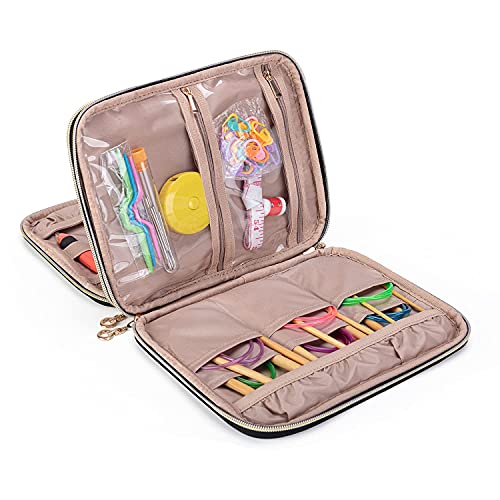Teamoy Crochet Hook Case(up to 8”), Circular Knitting Needle Storage Bag, Travel Organizer Bag for Crochet Hook and Knitting Accessories, Pink (Bag Only, Patent Design)