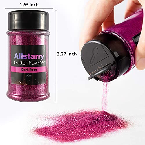 Allstarry Ultra Fine Glitter 4 Colors Burgundy Glitter Metallic Glitter Powder 80ml per Jar for Resin, Tumblers, Slime, Painting Arts, Nail Art DIY Decoration - Rose Series