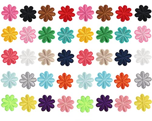 40 Pack Flower Iron on Patches Daisy Embroidered Applique Motif for DIY Garments Embellishment Earring Making Assorted 20 Colors(Daisy)