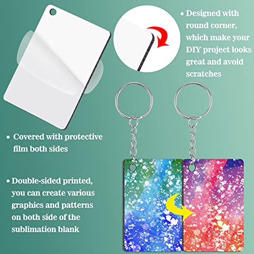 Duufin 200 Pieces Rectangle Sublimation Keychain Blanks Tassel Set Sublimation Blanks Double Side Heat Transfer Blanks Keychain Tassels MDF Blank Key Chain Ring Blanks for Sublimation DIY and Craft