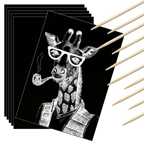 Gersoniel Scratch Paper Art Set Kids Craft Kits Scratch Off Paper Black Coated Scratchboard Black Scratch Notes with Wooden Stylus for Valentines Day Gifts Birthday Party Supplies (50)