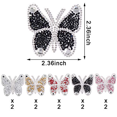 10Pcs Small Butterfly Rhinestone Patches Crystal Animals Appliques Decorative Stickers Hat, for Clothes Bag Pants Shoes Cellphone Case DIY Projects, Mixed Colo