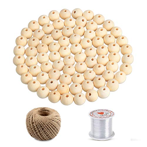 400pcs 20mm Unfinished Wooden Beads for Garland, Natural Wood Beads for Craft Making (with 25m Jute Twine & 25mCrystal Line)