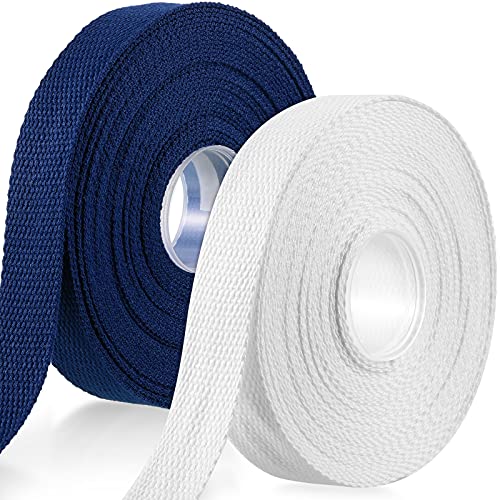 2 Rolls/ 20 Yards Heavy Cotton Webbing 1 Inch for DIY Crafts Decoration Sewing Home Wrapping Tote Bags Making Outdoor Supplies (Navy, White)