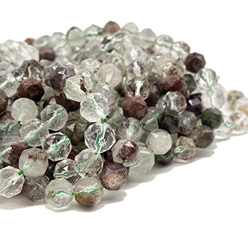 ABCGEMS Brazilian Green Lodalite Quartz Beads (A Revolutionary Diamond-Cutting Technique Brings a High-End Look to a Traditional Star Cut) Healing Crystal Stone Satellite-Cut Double-Hearted Tiny 6mm