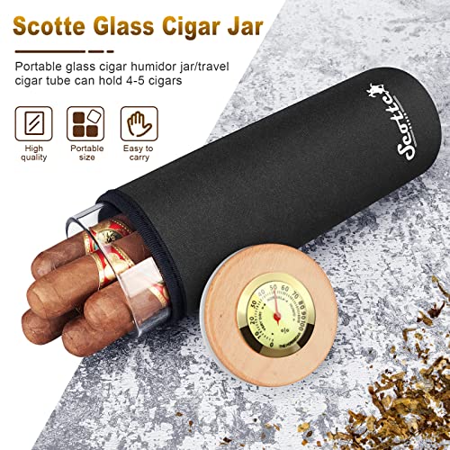 Scotte Cigar Case Humidor Gift Box Cigars jar humidifiers-Cigar Hygrometer humidifier-Travel Cigar Tube for 4 to 5 Cigars (Black)