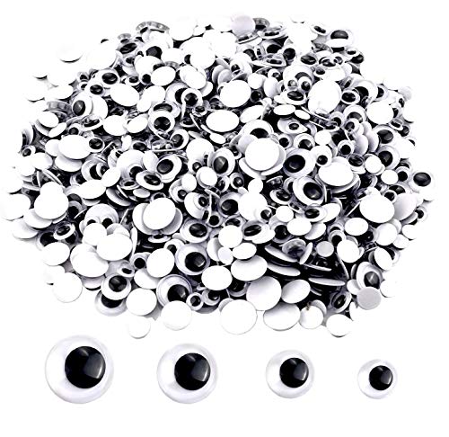 UPINS 300 Pcs Black Wiggle Googly Eyes with Self-Adhesive, 6mm 8mm 10 mm 12mm Mixed Packaging
